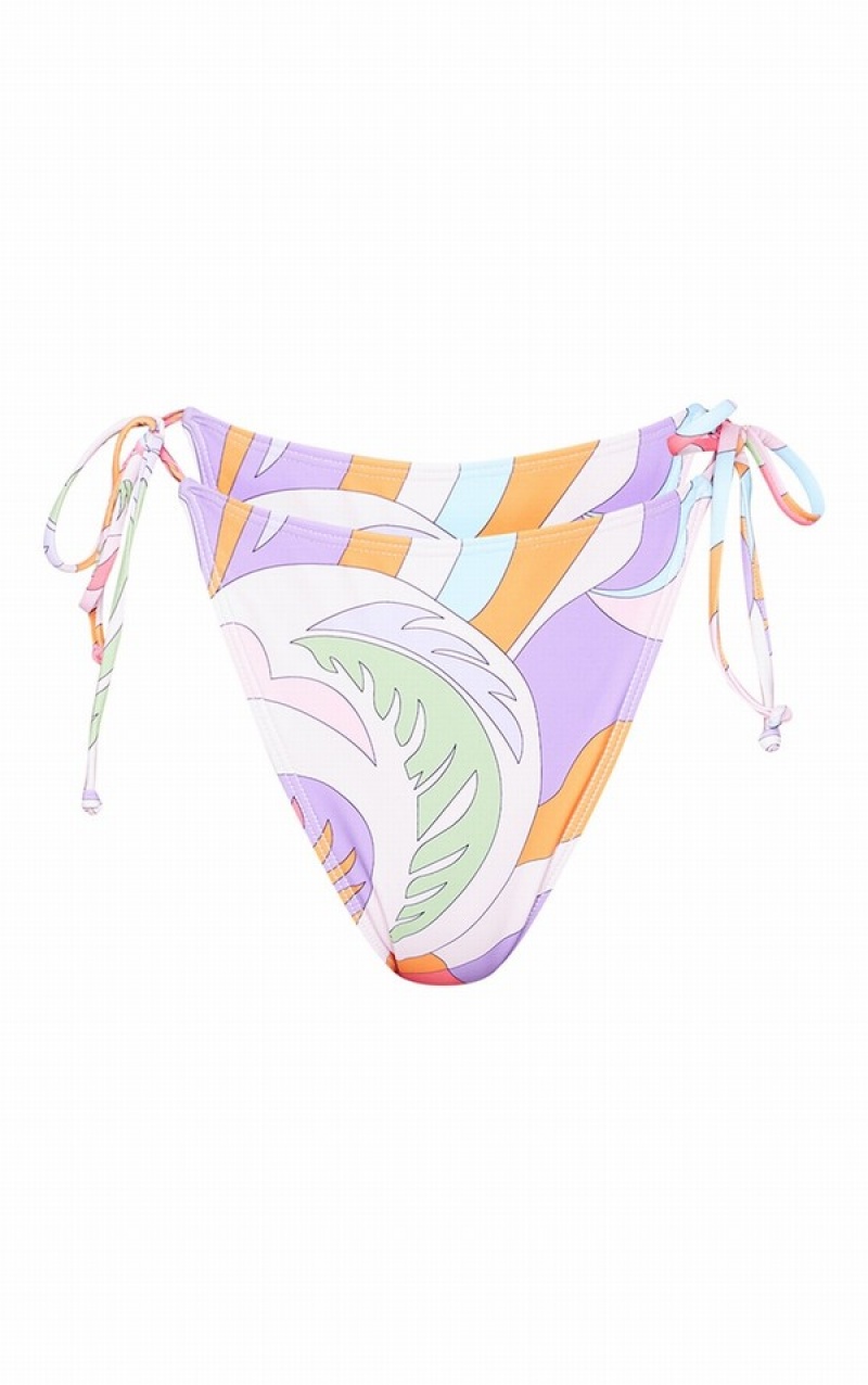 Orange Pretty Little Thing Abstract Print Tie Side Bikini Bottoms | MHLIBPT-73