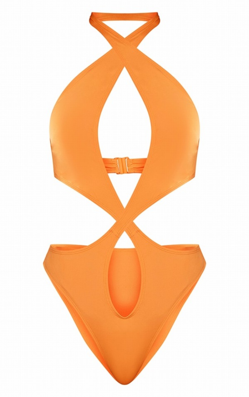 Orange Pretty Little Thing Asymmetric Strap Cut Out Swimsuits | DEBCPRS-82