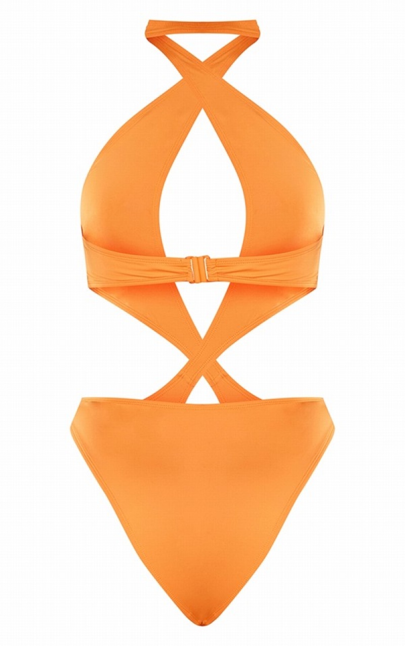 Orange Pretty Little Thing Asymmetric Strap Cut Out Swimsuits | DEBCPRS-82