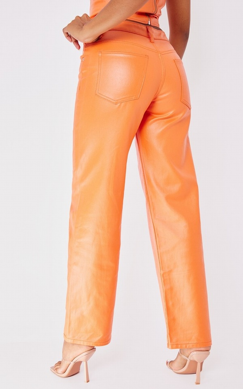 Orange Pretty Little Thing Asymmetric Waistbanded Wide Leg Jeans | YIMFAXU-27