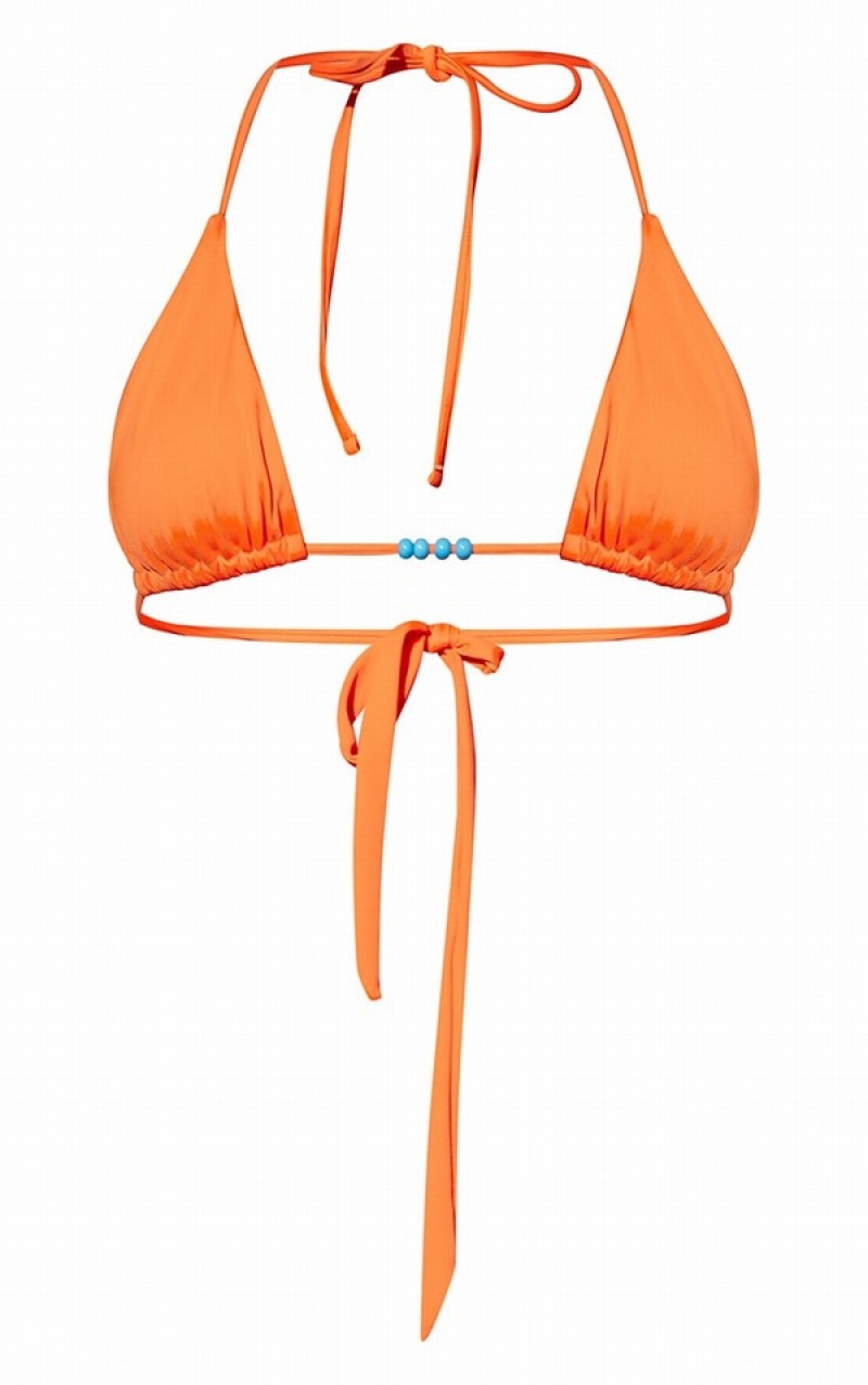 Orange Pretty Little Thing Beaded Triangle Bikini Tops | IUJBDEY-31