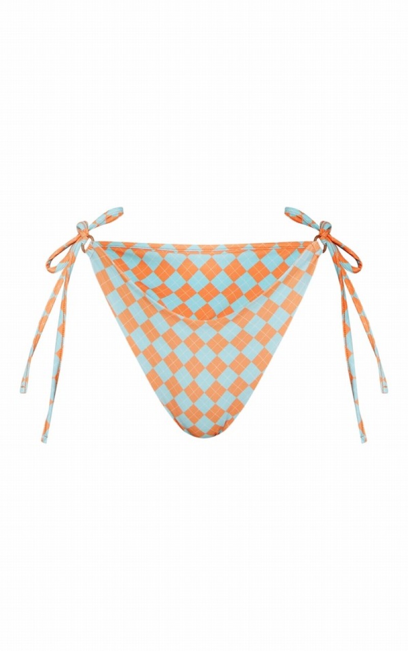 Orange Pretty Little Thing Check Tie Side Bikini Bottoms | GWQAITO-53