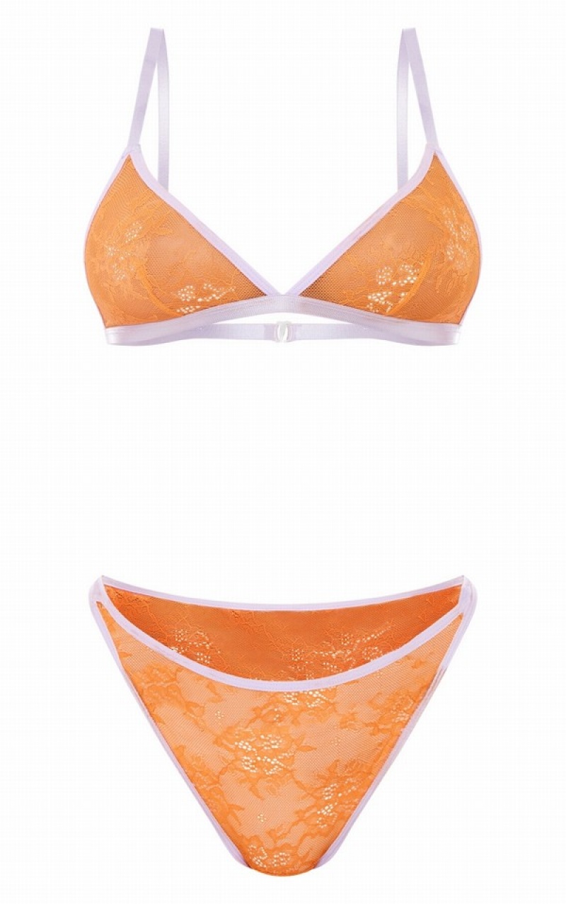 Orange Pretty Little Thing Contrast Binding Lacelette Bodysuits | CGEPSHQ-58