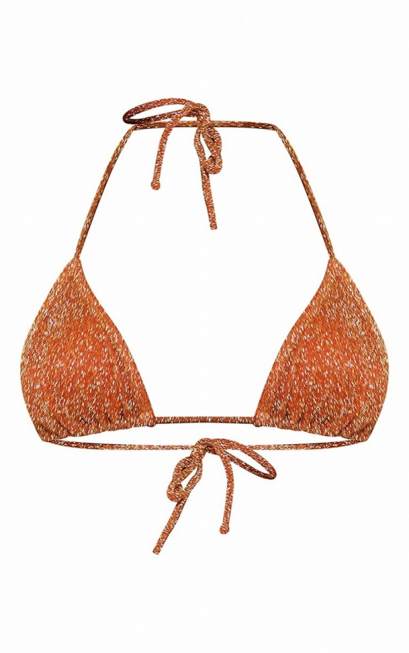 Orange Pretty Little Thing Glitter Triangle Bikini Tops | ZLSNFAM-74