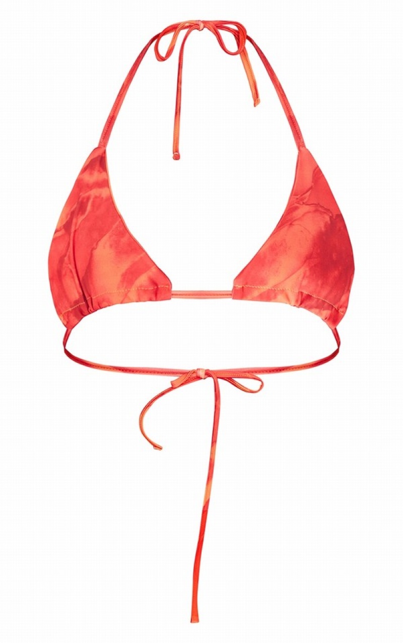 Orange Pretty Little Thing Hot Acid Wash Triangle Bikini Tops | UIHMYOS-75