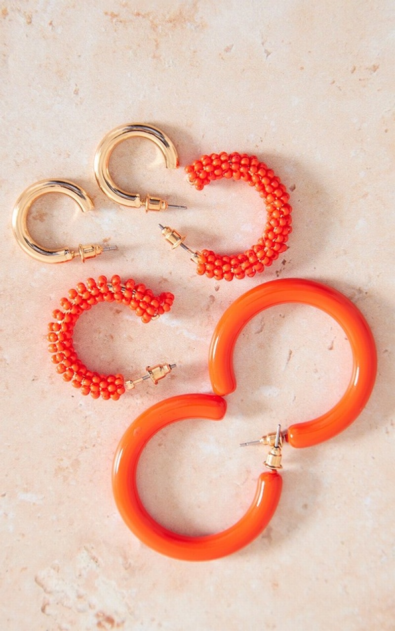 Orange Pretty Little Thing Hot Beaded Mix Media Hoop Mulitpack Jewelry | PHNKIGW-94