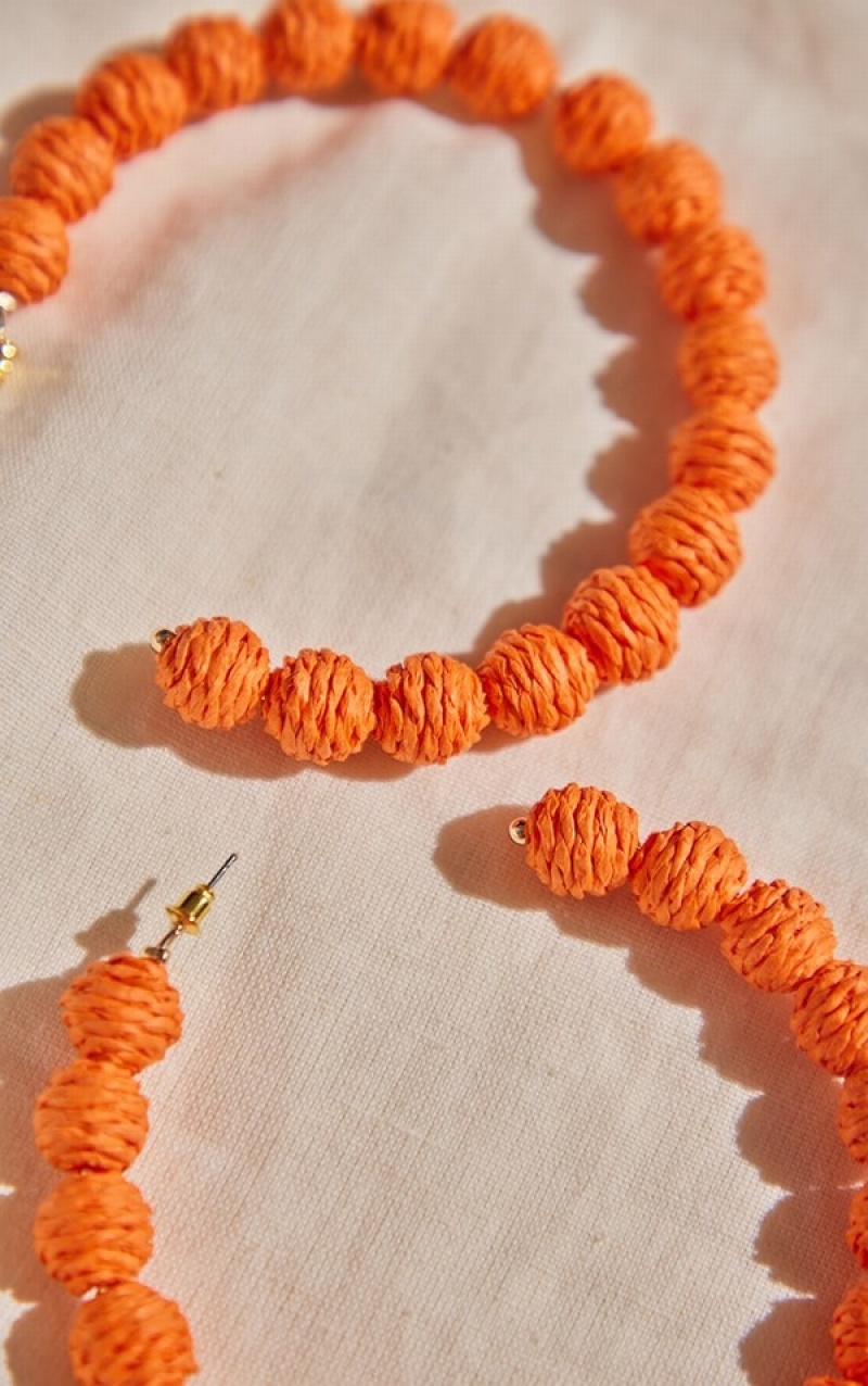 Orange Pretty Little Thing Hot Raffia Ball Large Hoop Jewelry | YPLRHKF-32