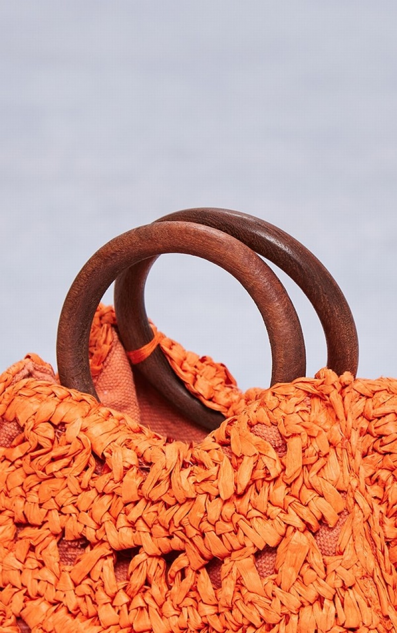 Orange Pretty Little Thing Hot Rounded Raffia Handbag | LYFEVRJ-79