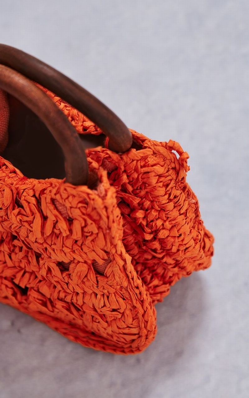 Orange Pretty Little Thing Hot Rounded Raffia Handbag | LYFEVRJ-79