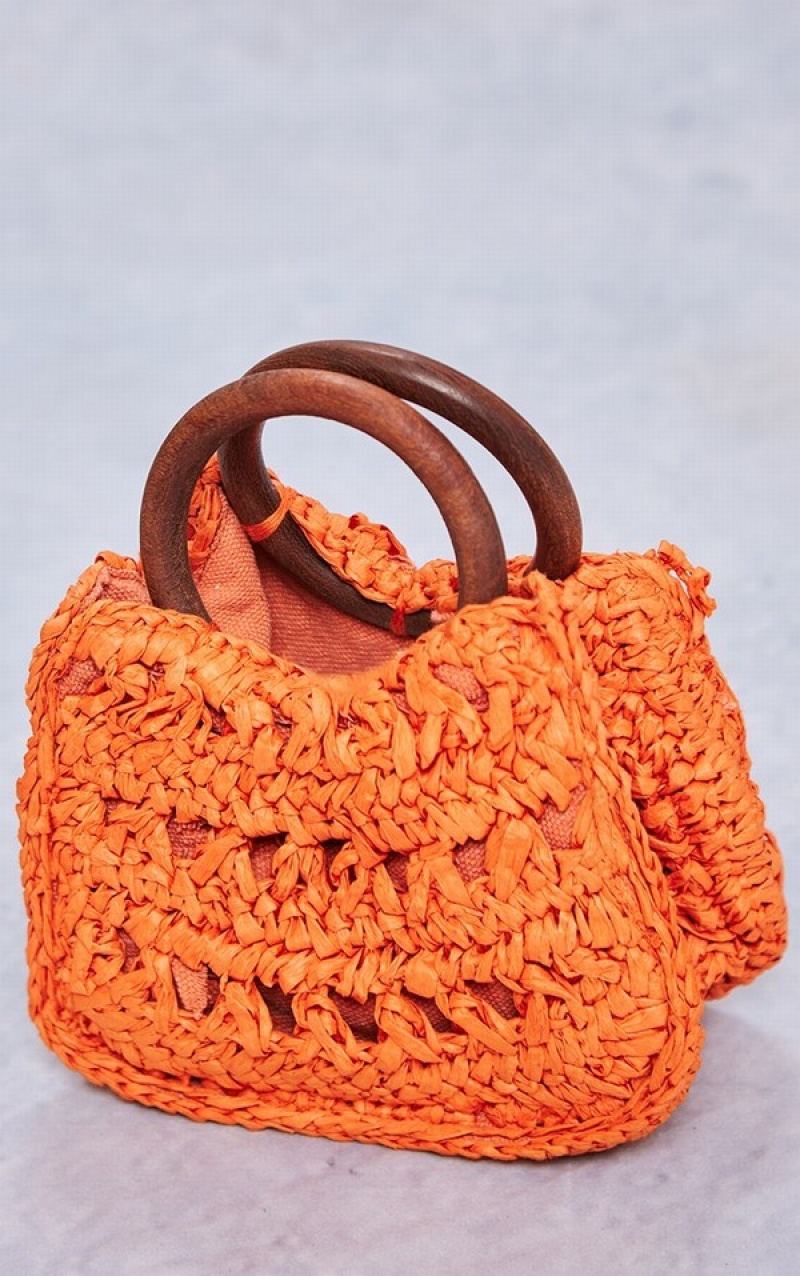 Orange Pretty Little Thing Hot Rounded Raffia Handbag | LYFEVRJ-79