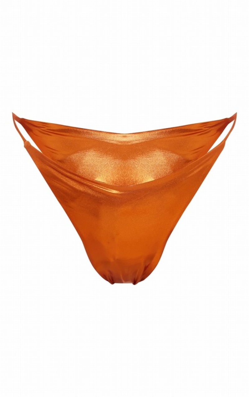 Orange Pretty Little Thing Metallic Tanga Bikini Bottoms | CLTAMQF-50