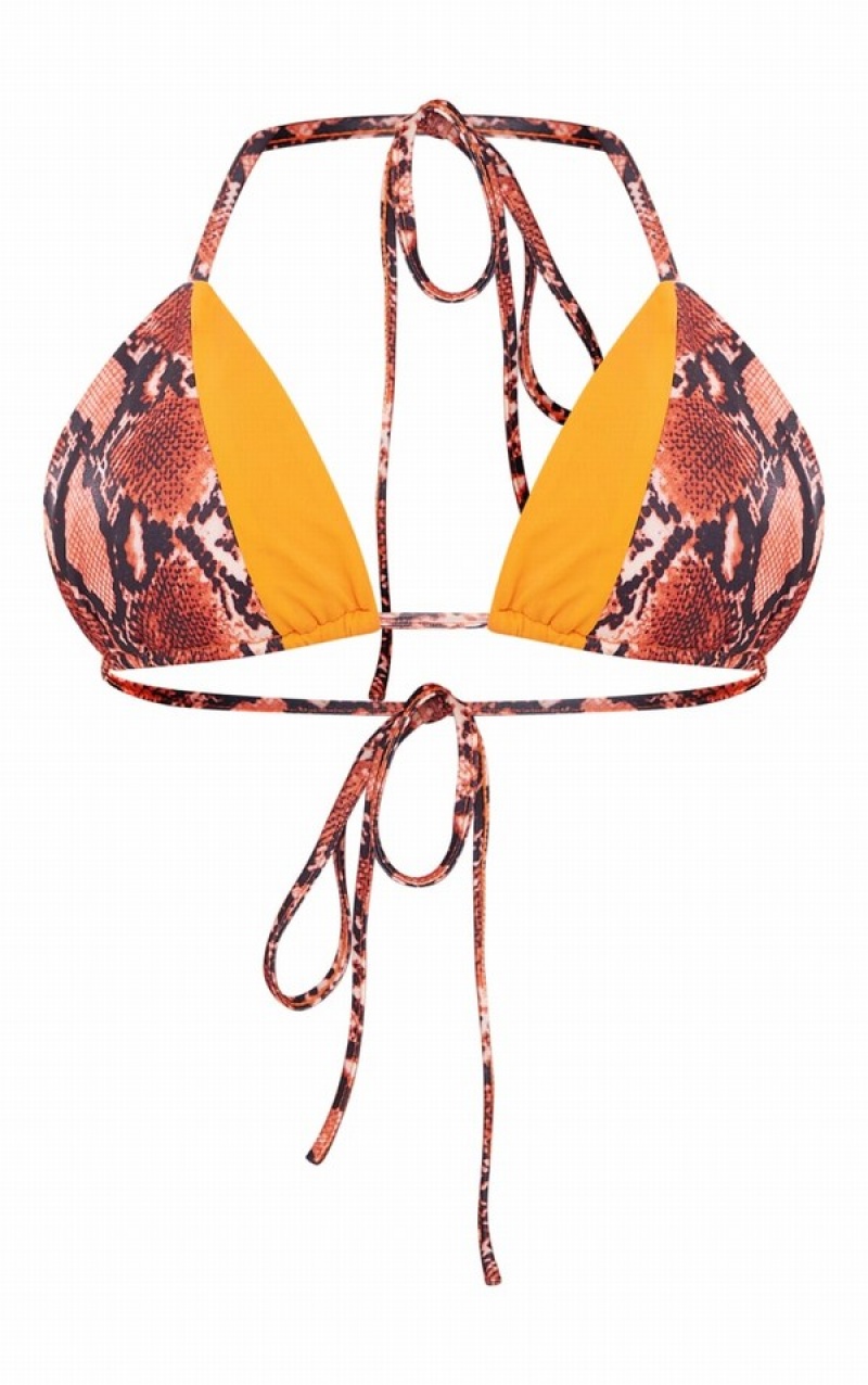 Orange Pretty Little Thing Mixed Animal Print Triangle Bikini Tops | LRGXWPT-07