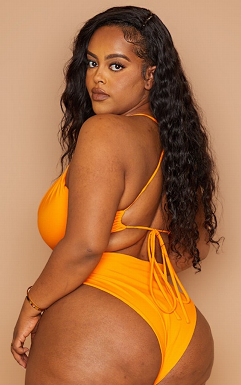 Orange Pretty Little Thing Plus Cross Front Cut Out Swimsuits | VDMQGFI-41