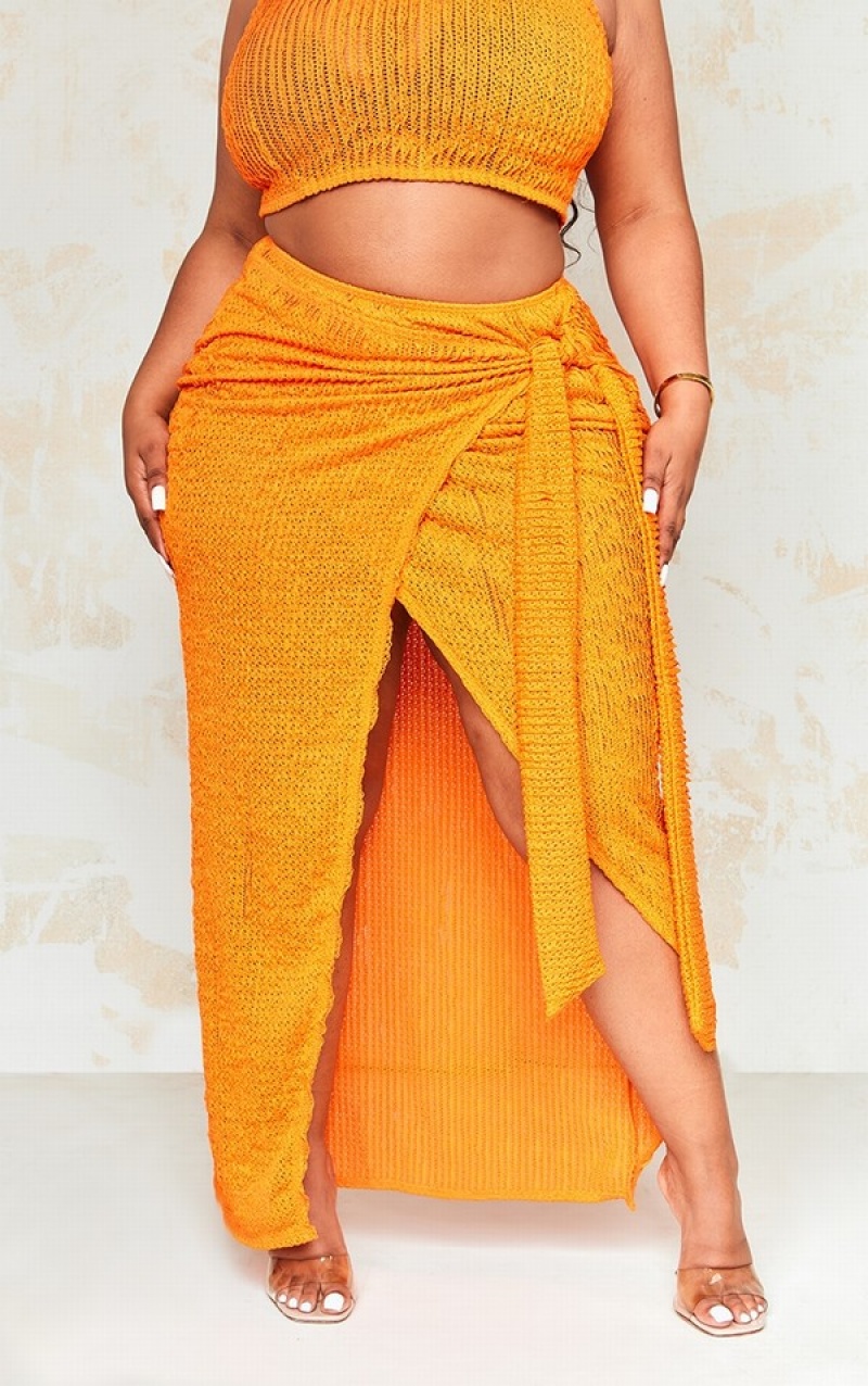 Orange Pretty Little Thing Plus Distressed Knit Wrap Skirts | FXUPVEQ-54