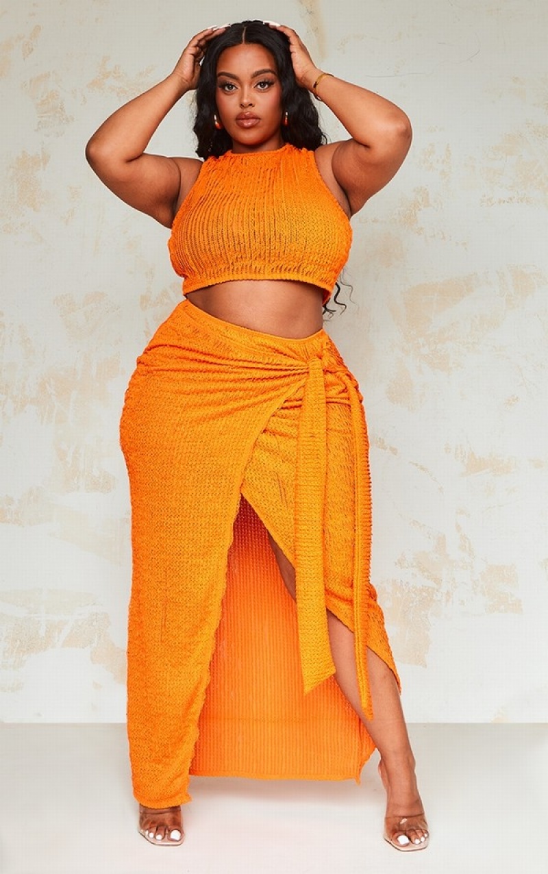 Orange Pretty Little Thing Plus Distressed Knit Wrap Skirts | FXUPVEQ-54