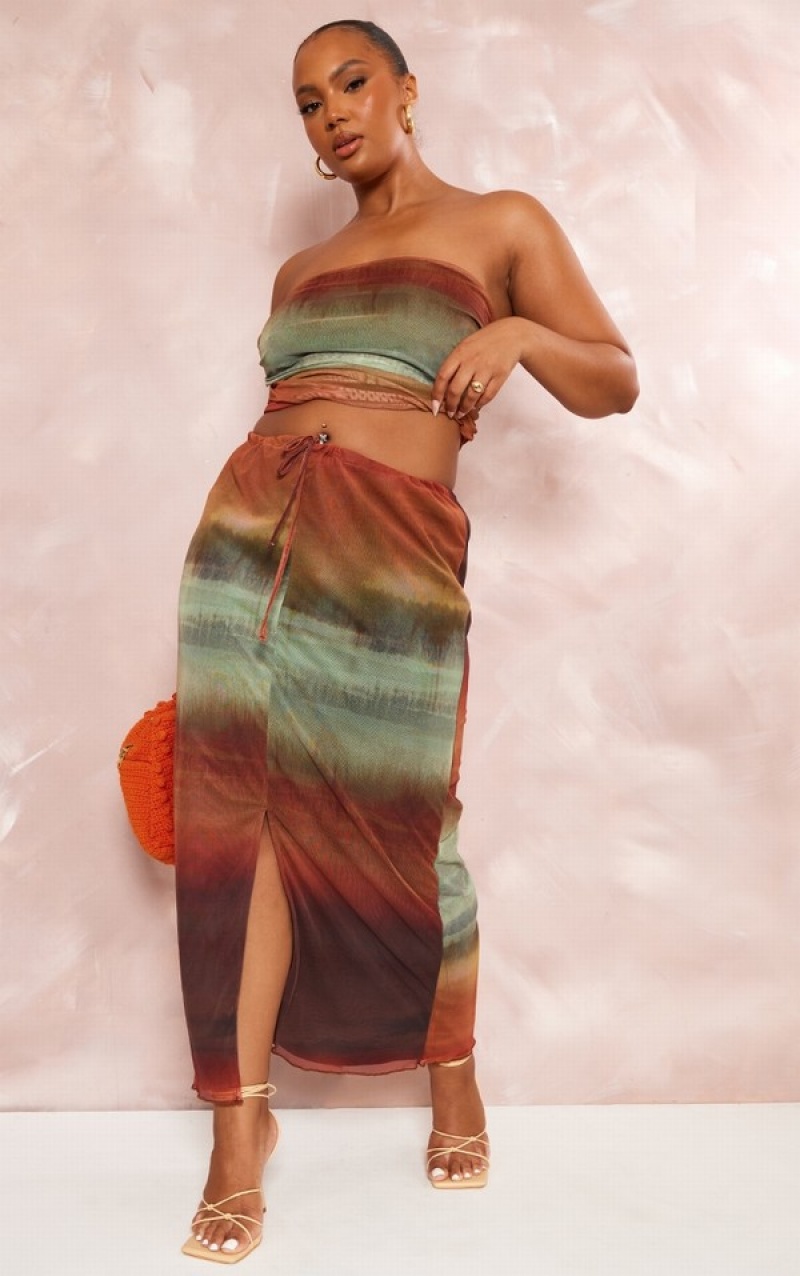 Orange Pretty Little Thing Plus Ombre Printed Ruched Maxi Skirts | XCMKEQZ-36