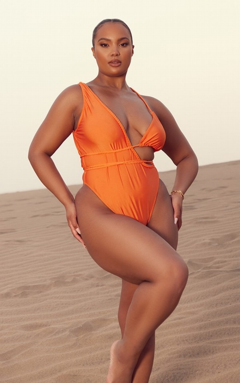 Orange Pretty Little Thing Plus Plait Detail Asymmetric Swimsuits | RIYPNAZ-52