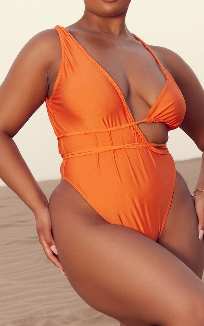 Orange Pretty Little Thing Plus Plait Detail Asymmetric Swimsuits | RIYPNAZ-52