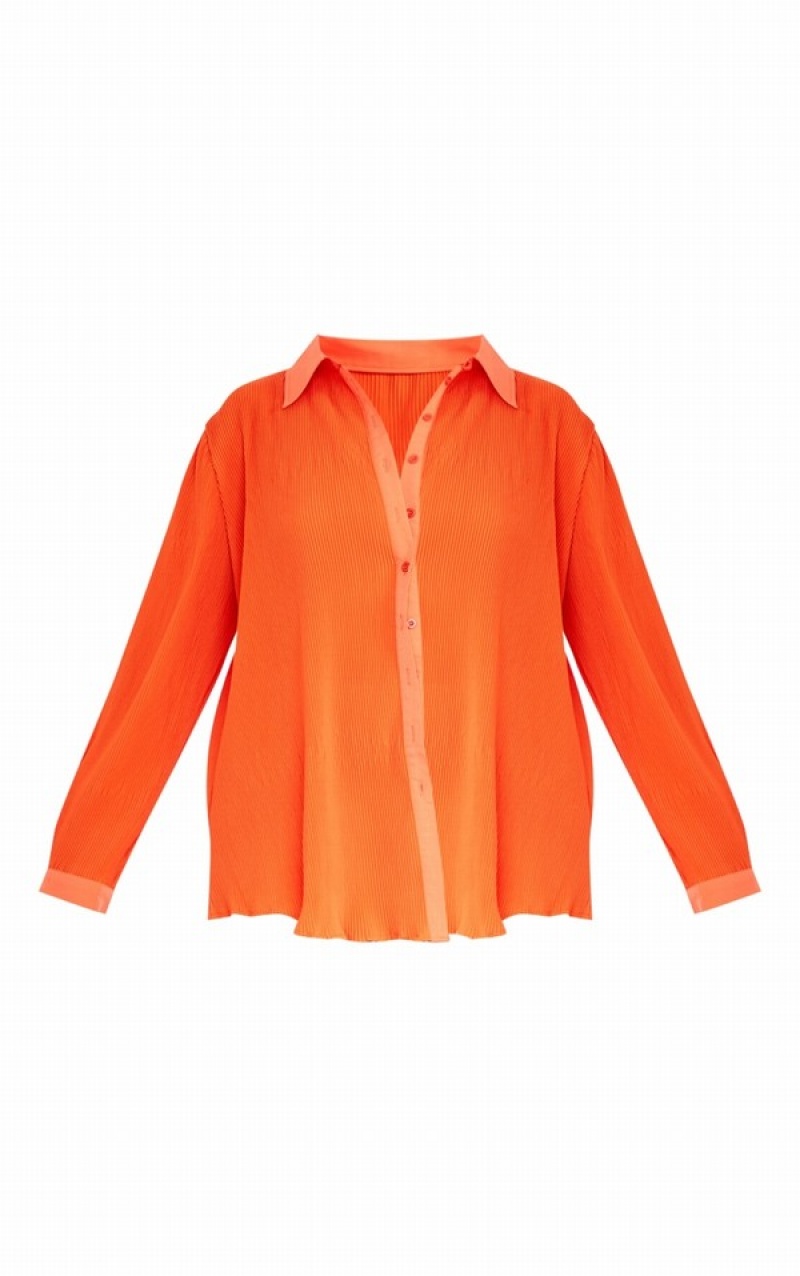 Orange Pretty Little Thing Plus Plisse Button Front Oversized Shirts | VPDBCYM-92