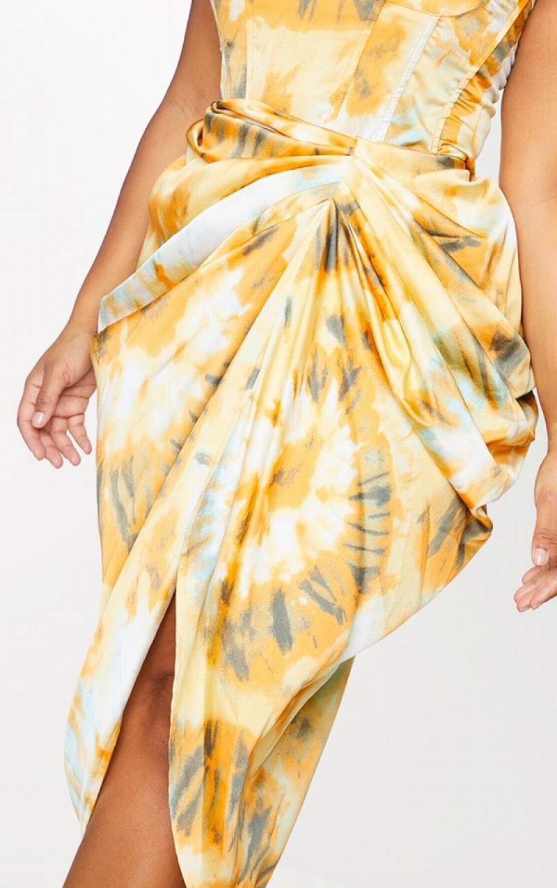 Orange Pretty Little Thing Plus Tie Dye Ruched Side Skirts | AOMTPZV-65