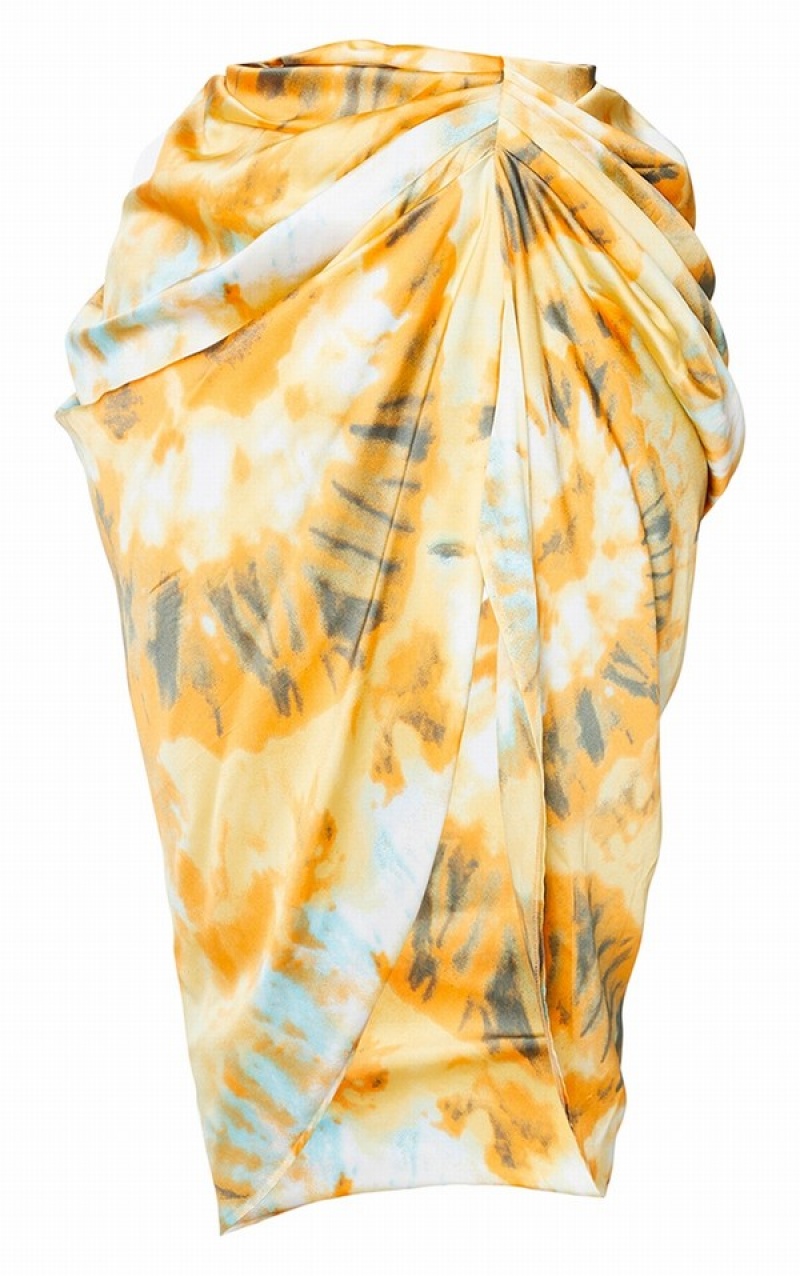 Orange Pretty Little Thing Plus Tie Dye Ruched Side Skirts | AOMTPZV-65