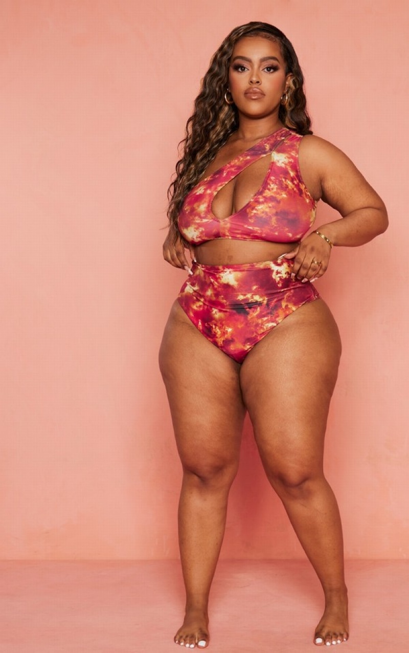 Orange Pretty Little Thing Plus Tie Dye High Waisted Bikini Bottoms | RATLKFY-15