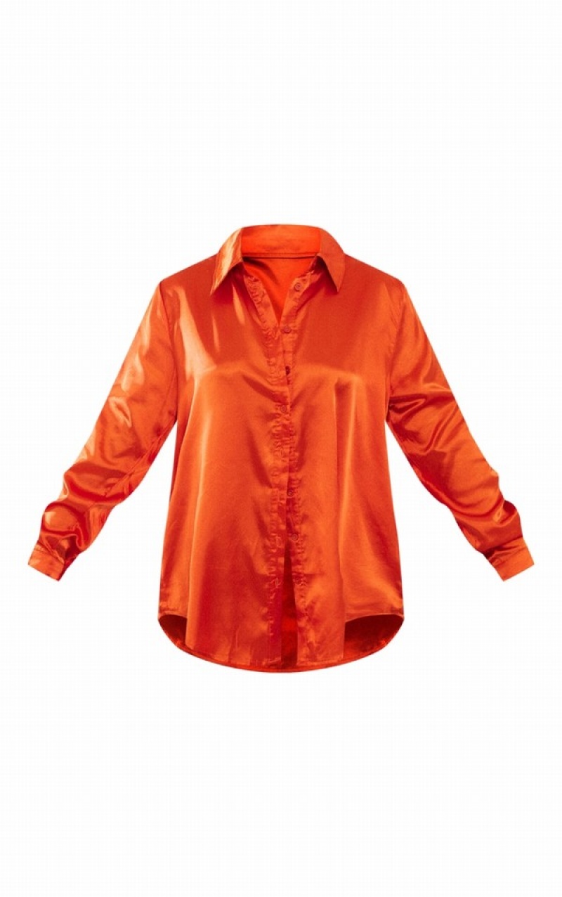 Orange Pretty Little Thing Satin Button Front Shirts | ELPXFHI-31