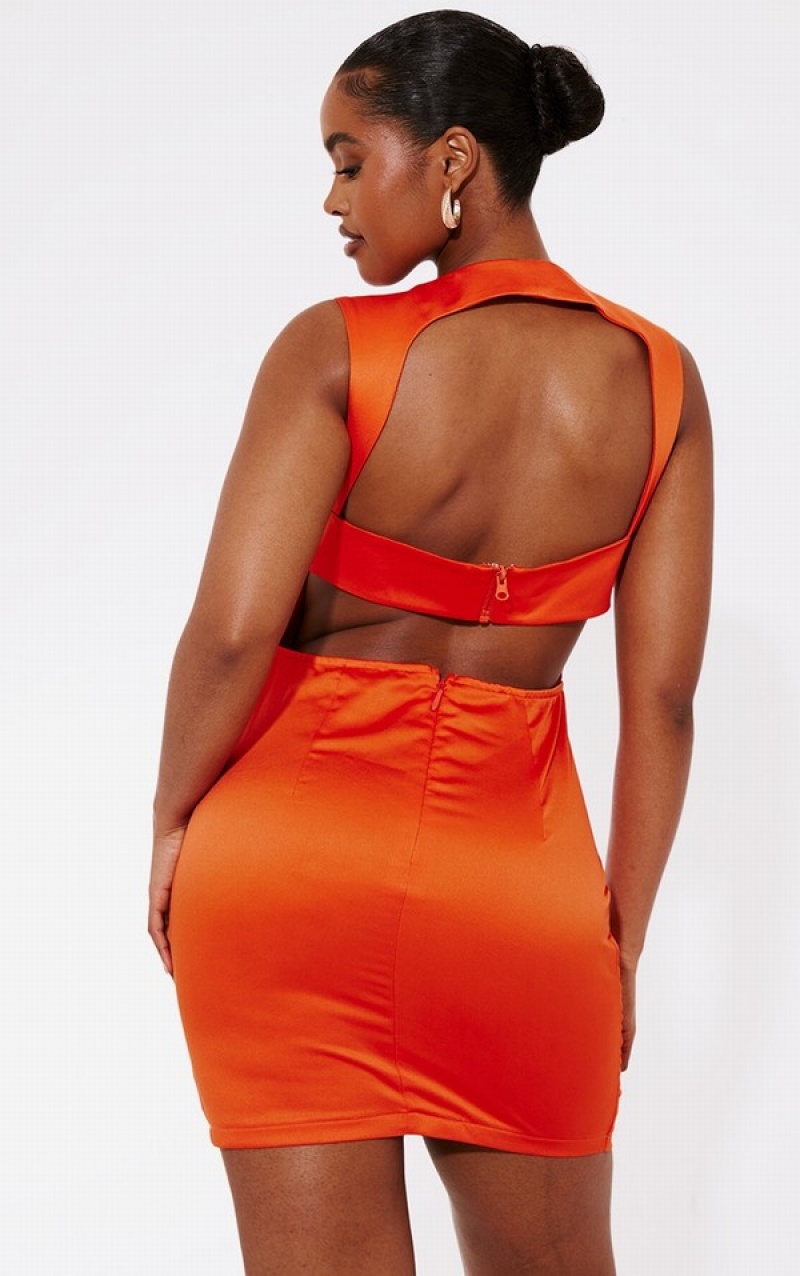 Orange Pretty Little Thing Shape StructuSatin Corset Detail Dresses | HWTNYGS-05