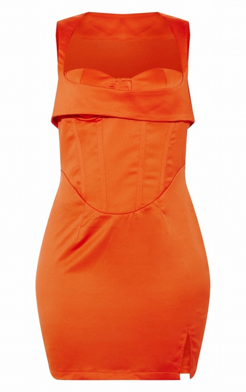 Orange Pretty Little Thing Shape StructuSatin Corset Detail Dresses | HWTNYGS-05