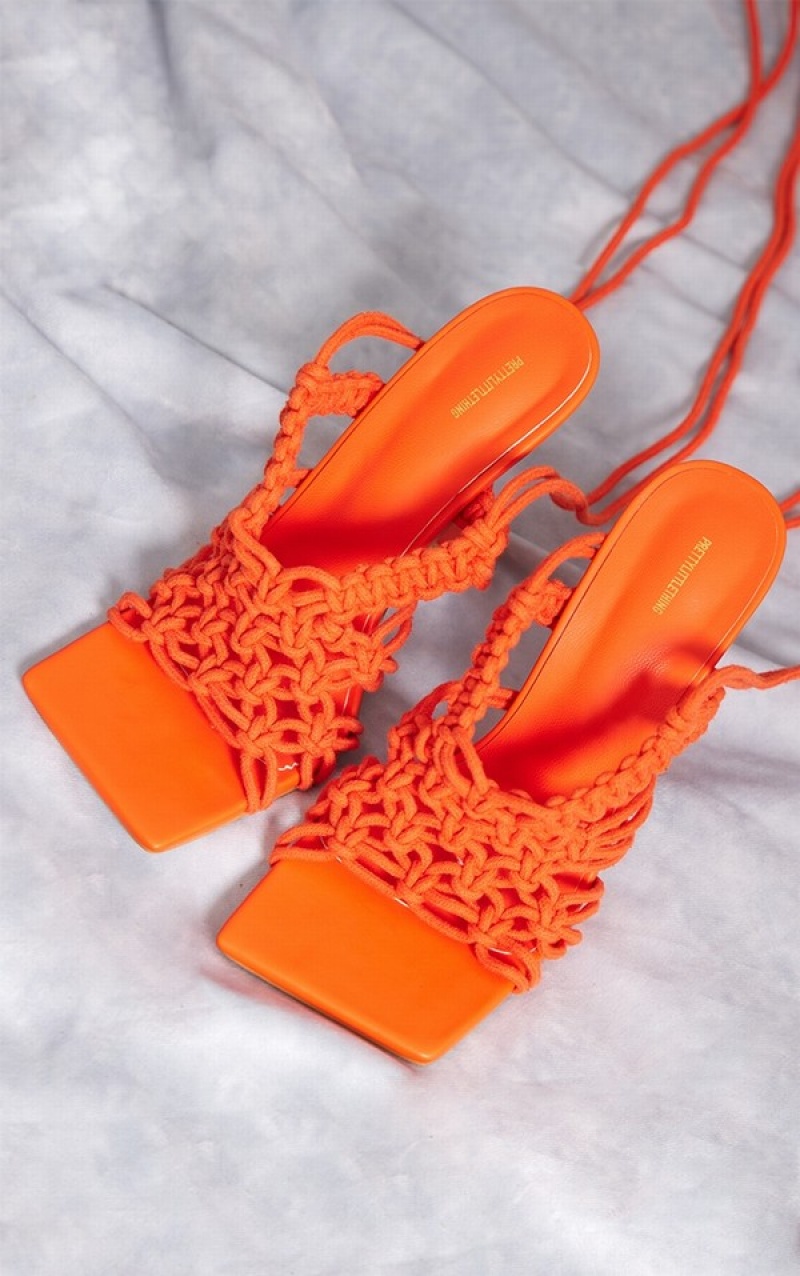 Orange Pretty Little Thing Square Toe Woven Lace Up Heels | FEVOKSH-85