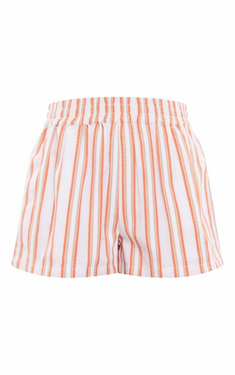 Orange Pretty Little Thing TextuLinen Look Stripe Oversized Linen Shorts | TFNHCVY-31