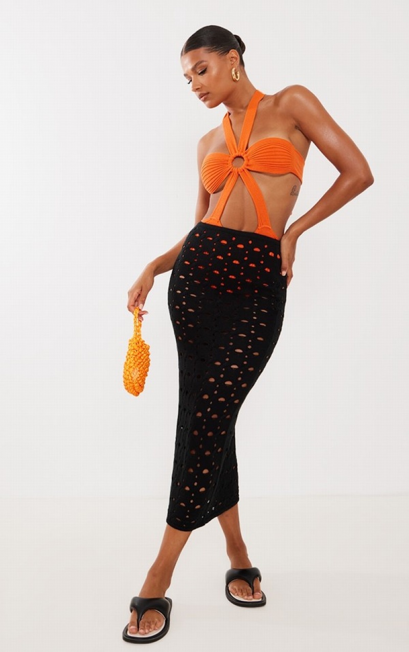 Orange Pretty Little Thing Tie Details Knitted Bodysuits | WOEITVM-17