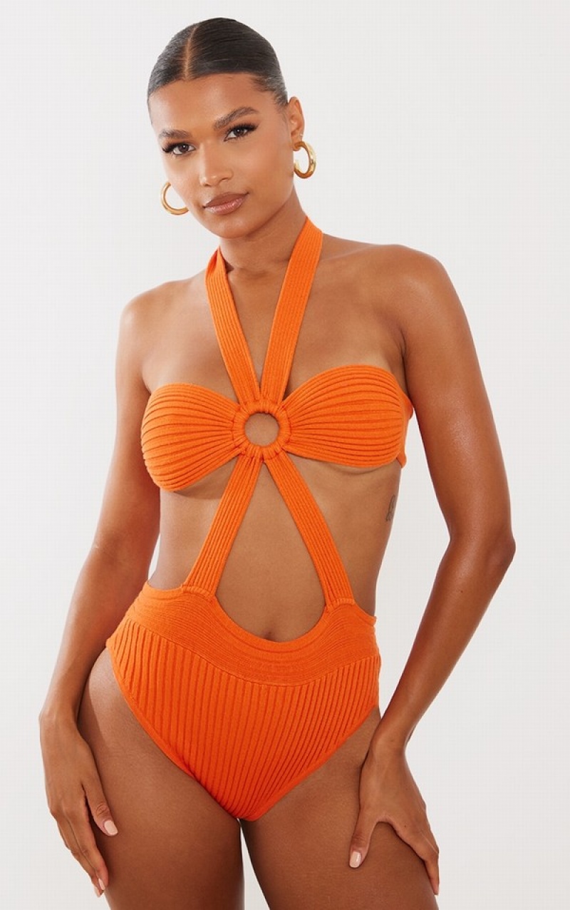 Orange Pretty Little Thing Tie Details Knitted Bodysuits | WOEITVM-17