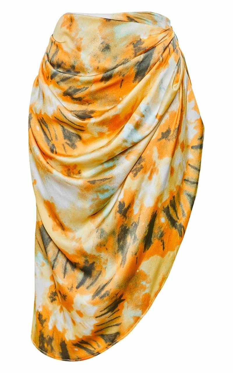 Orange Pretty Little Thing Tie Dye Ruched Side Skirts | OQYHGNE-09