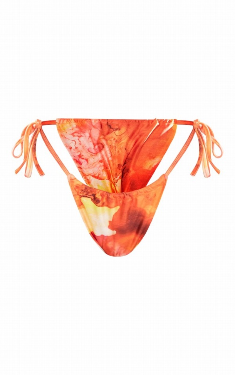 Orange Pretty Little Thing Tie Dye Tie Side Bikini Bottoms | HMPQYOD-16