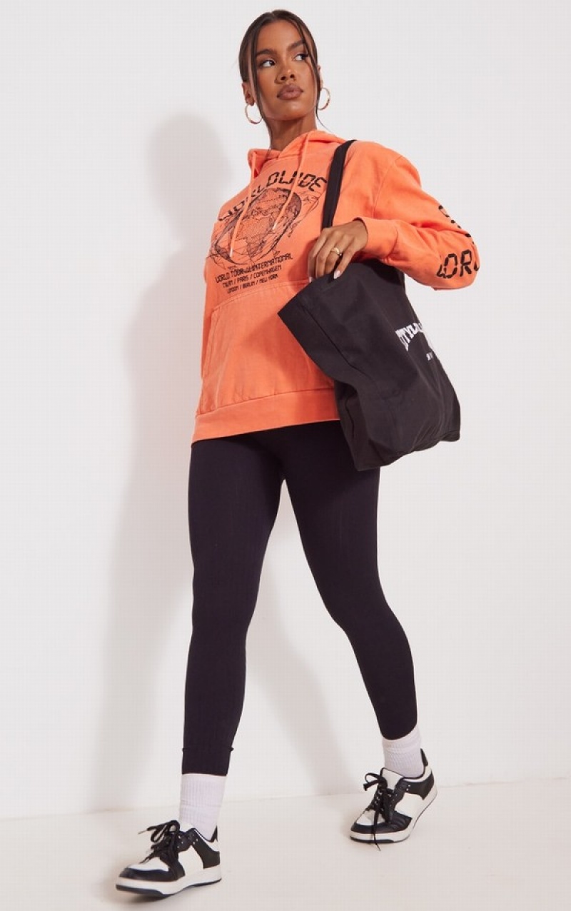 Orange Pretty Little Thing Worldwide Graphic Oversized Hoodie | NKLWFCX-97