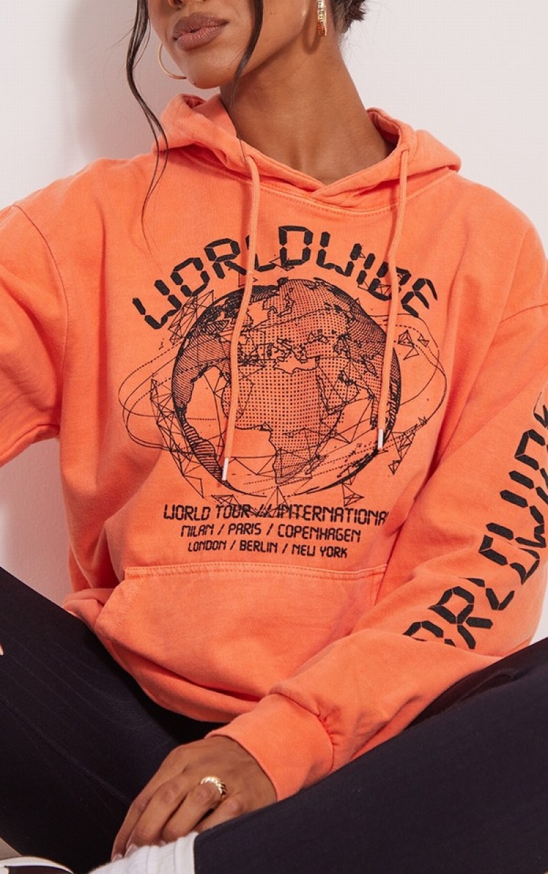 Orange Pretty Little Thing Worldwide Graphic Oversized Hoodie | NKLWFCX-97