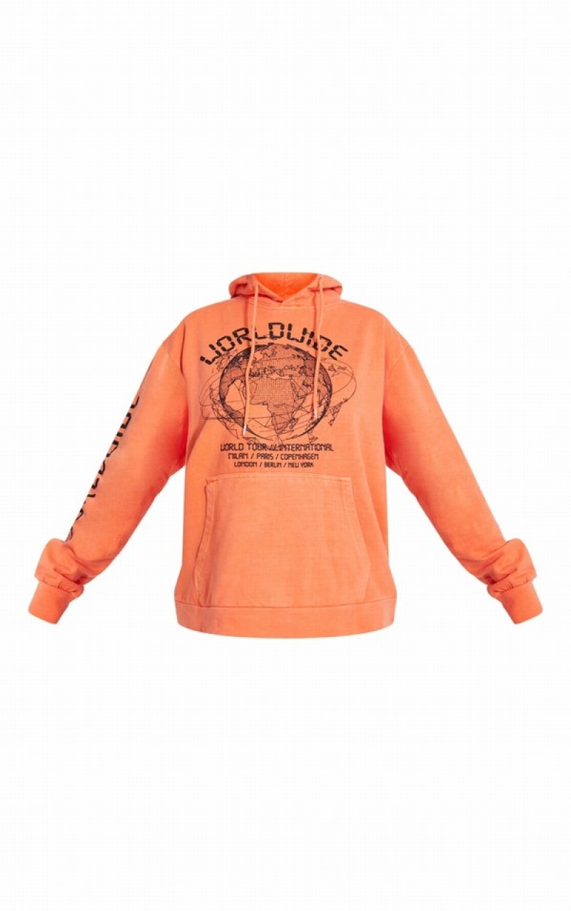 Orange Pretty Little Thing Worldwide Graphic Oversized Hoodie | NKLWFCX-97