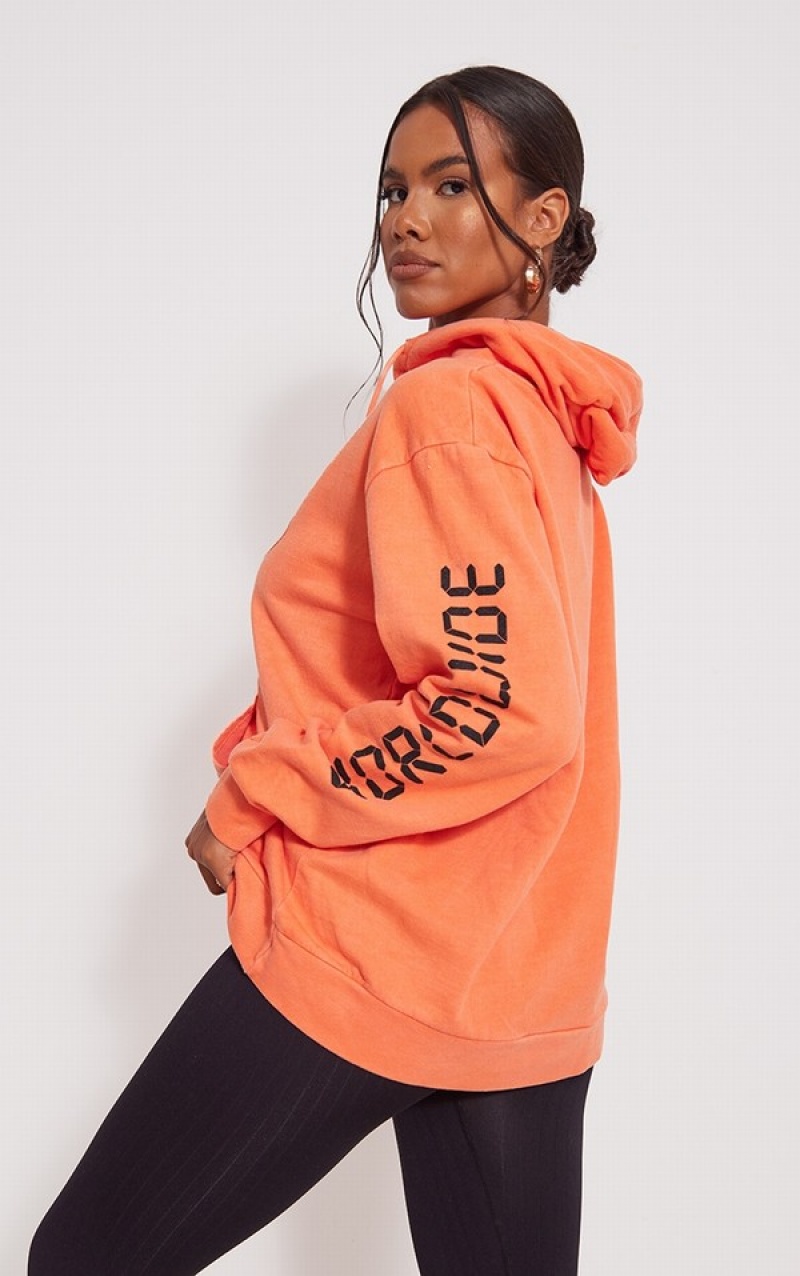 Orange Pretty Little Thing Worldwide Graphic Oversized Hoodie | NKLWFCX-97