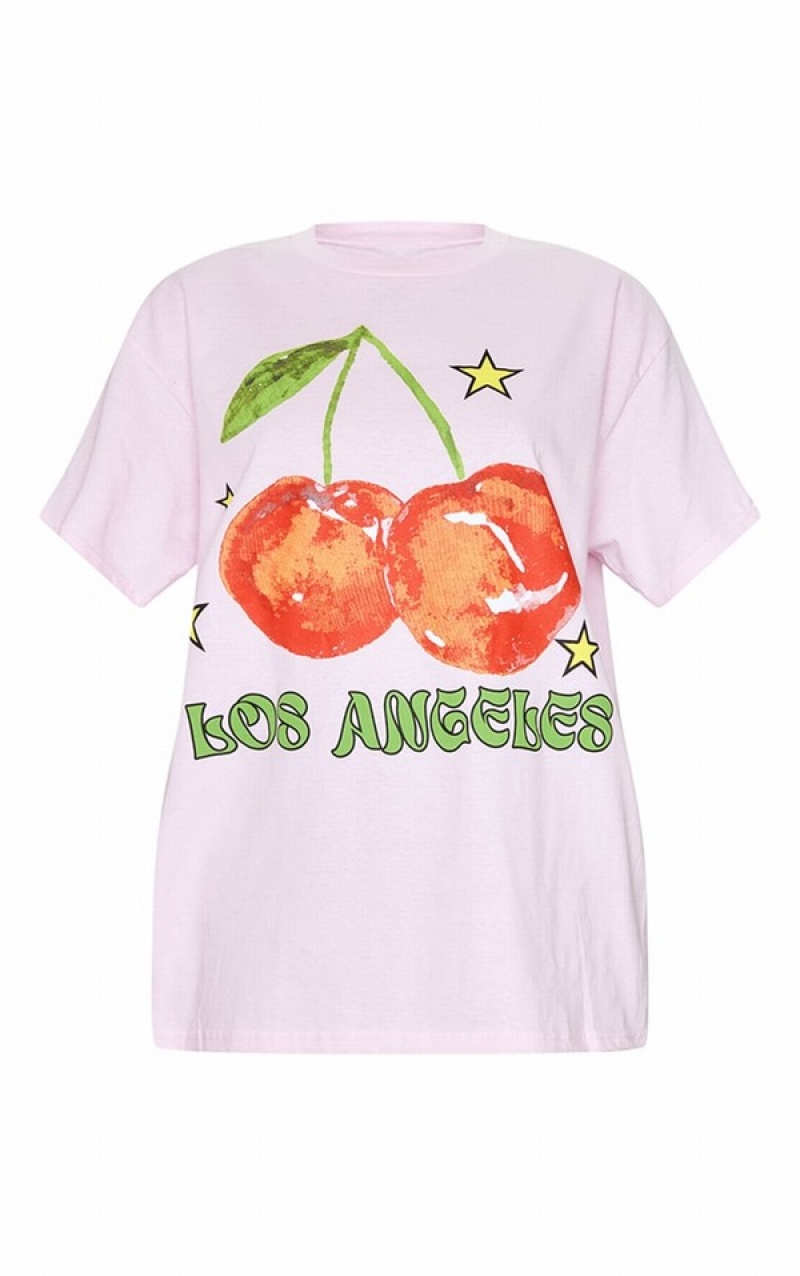 Pink Pretty Little Thing Baby Los Angeles Cherry Print Oversized T-shirts | GMYUKHO-54