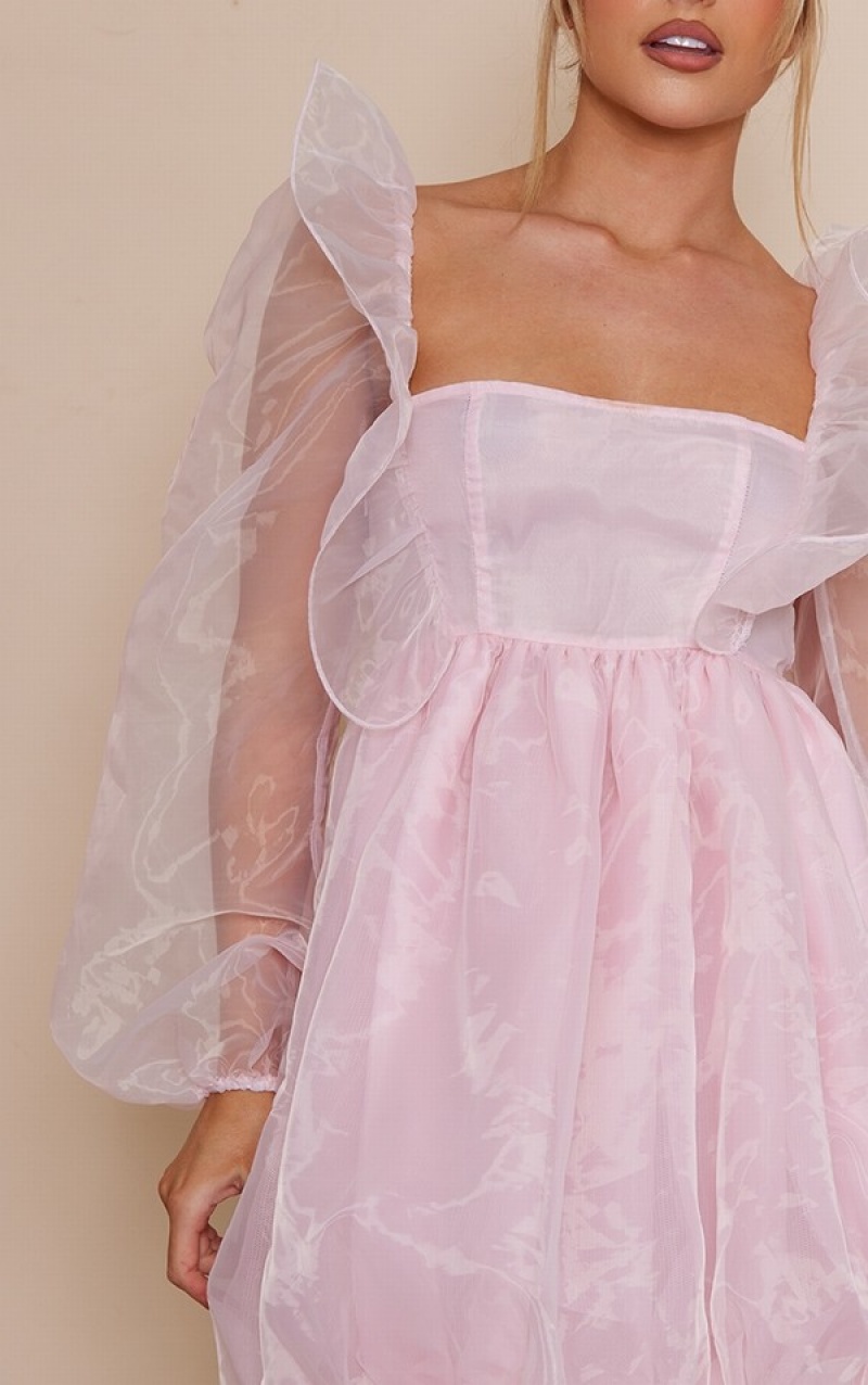 Pink Pretty Little Thing Baby Organza Balloon Sleeve Puffball Dresses | SNBKXVA-72