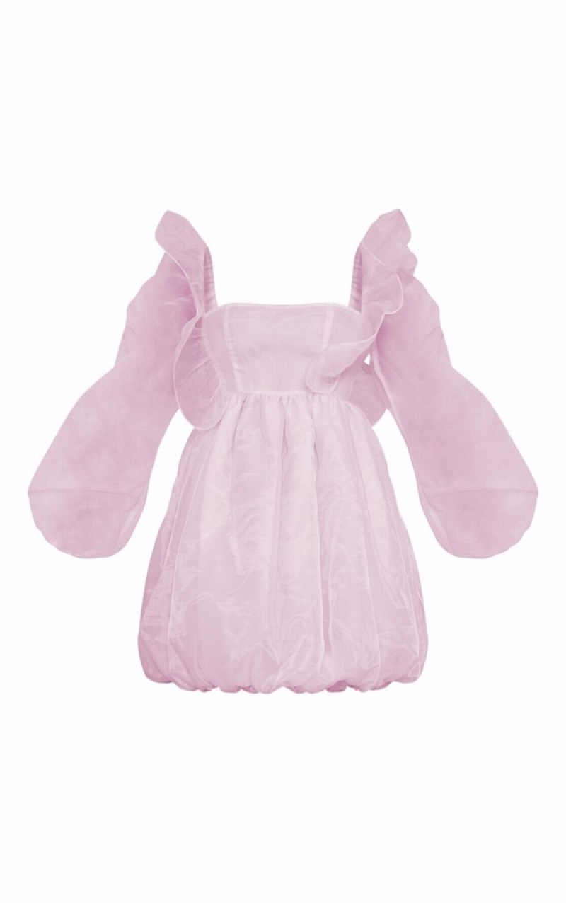 Pink Pretty Little Thing Baby Organza Balloon Sleeve Puffball Dresses | SNBKXVA-72