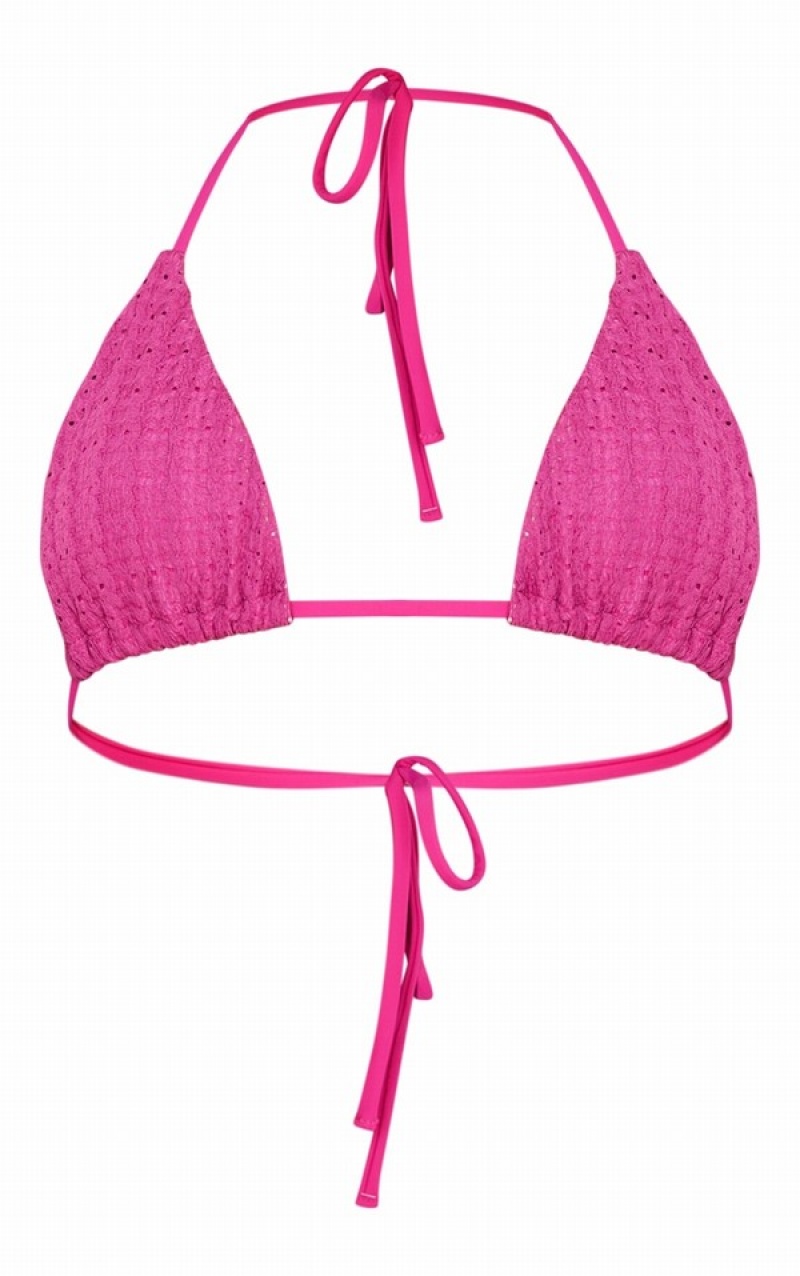 Pink Pretty Little Thing Berry TextuCrochet Triangle Bikini Tops | LIZSMCD-56