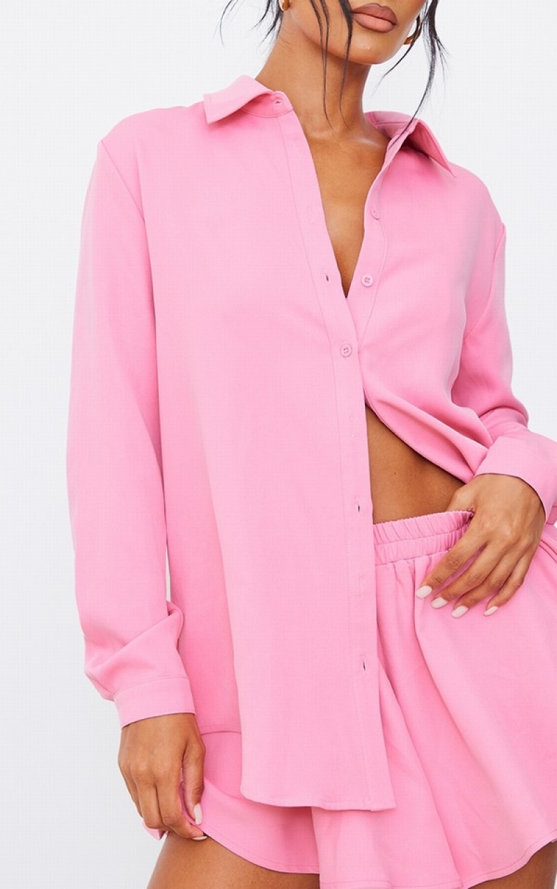 Pink Pretty Little Thing Candy Long Sleeve Oversized Shirts | XPYIUAM-54