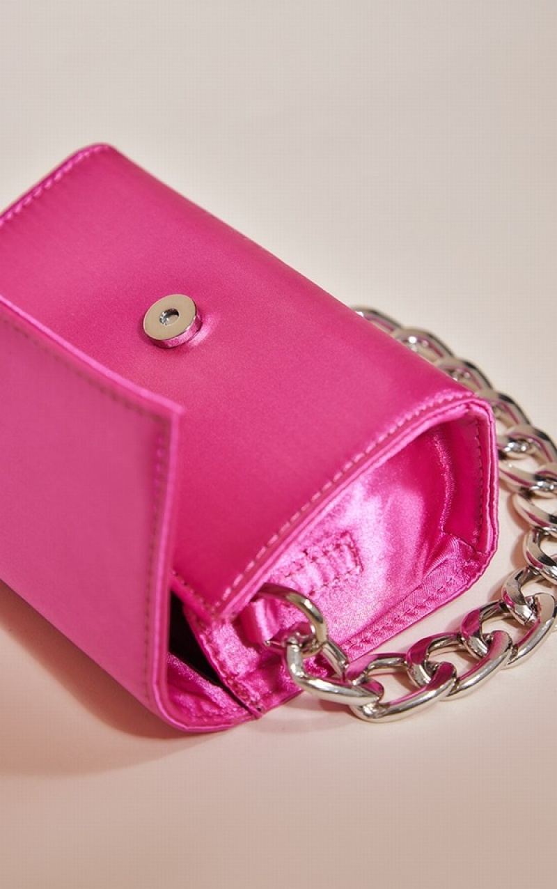 Pink Pretty Little Thing Chain Hot Satin Grab Mini Bags | CEJIGBL-60