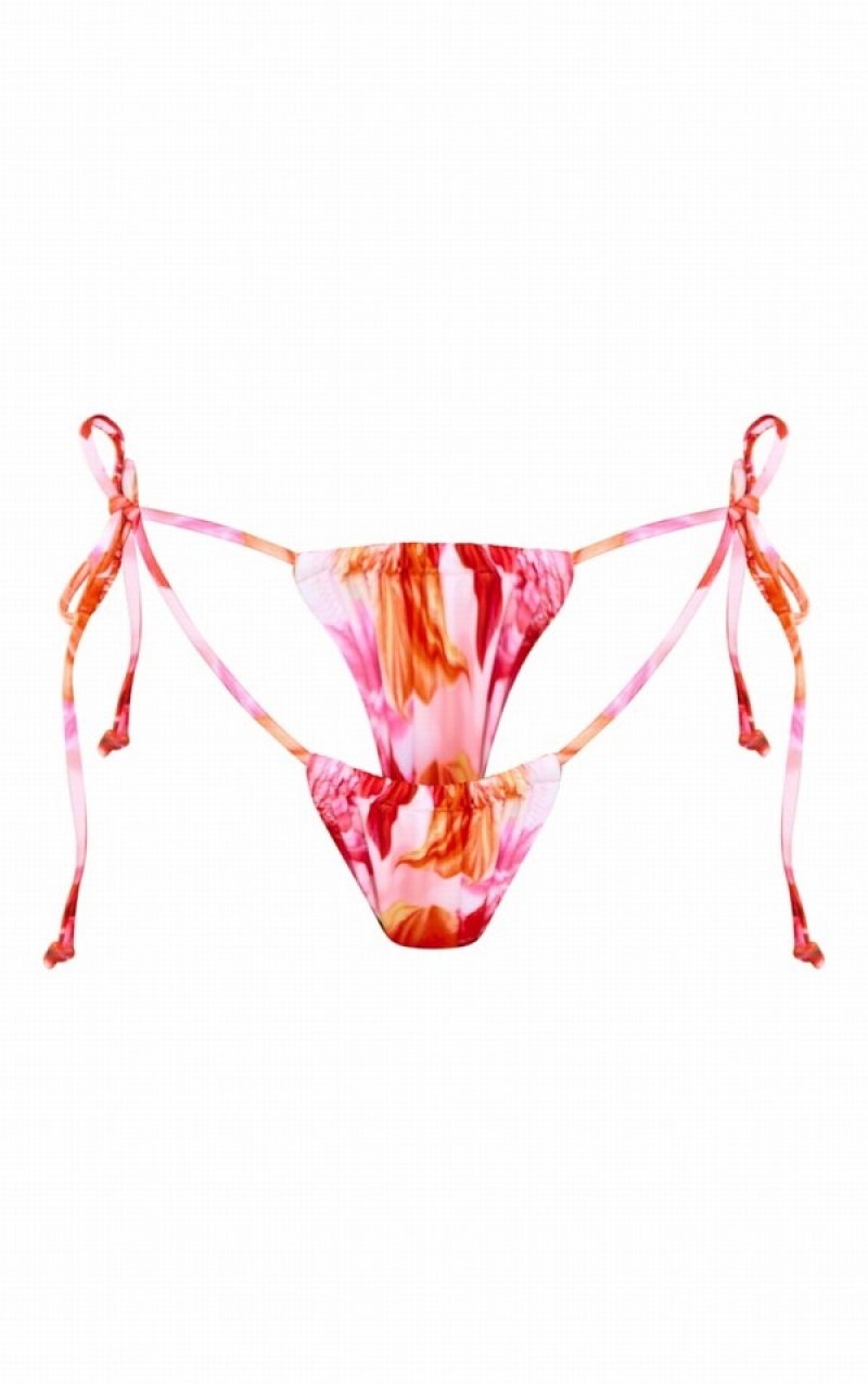 Pink Pretty Little Thing Contrast Ditsy Floral Frill Bikini Bottoms | LIYNJXU-08