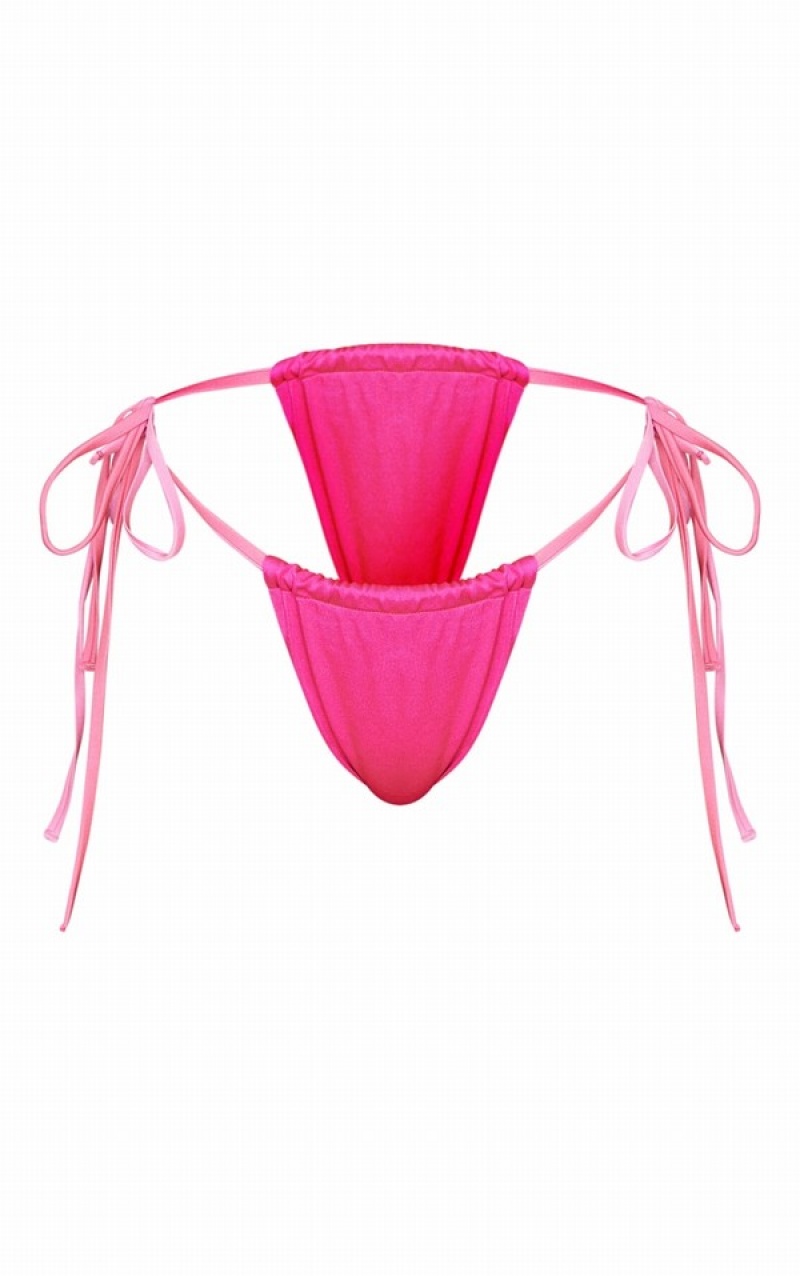 Pink Pretty Little Thing Contrast Ruched Tanga Bikini Bottoms | BAOYQGF-67