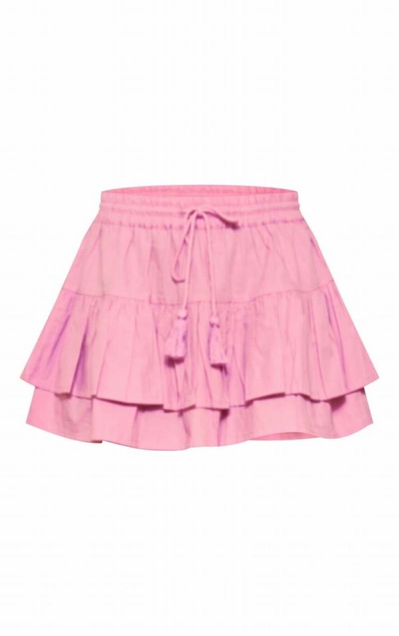 Pink Pretty Little Thing Cotton Drawstring TieFloaty Low Rise Skirts | UTQIXGF-56