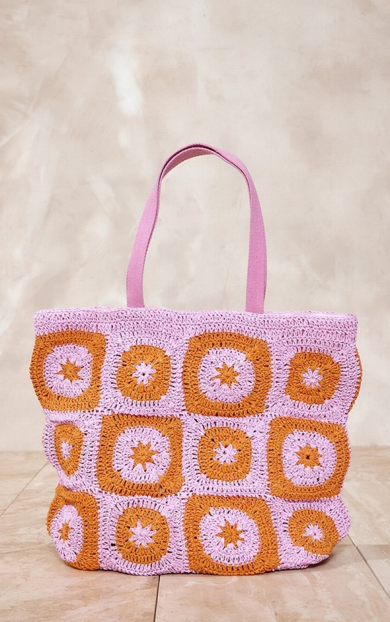 Pink Pretty Little Thing Crochet Beach Bags | CMRJQLU-07