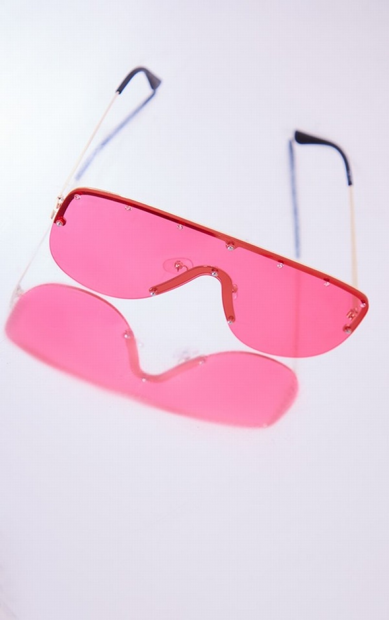 Pink Pretty Little Thing Diamante Detail Visor Sunglasses | QDKSBLP-06